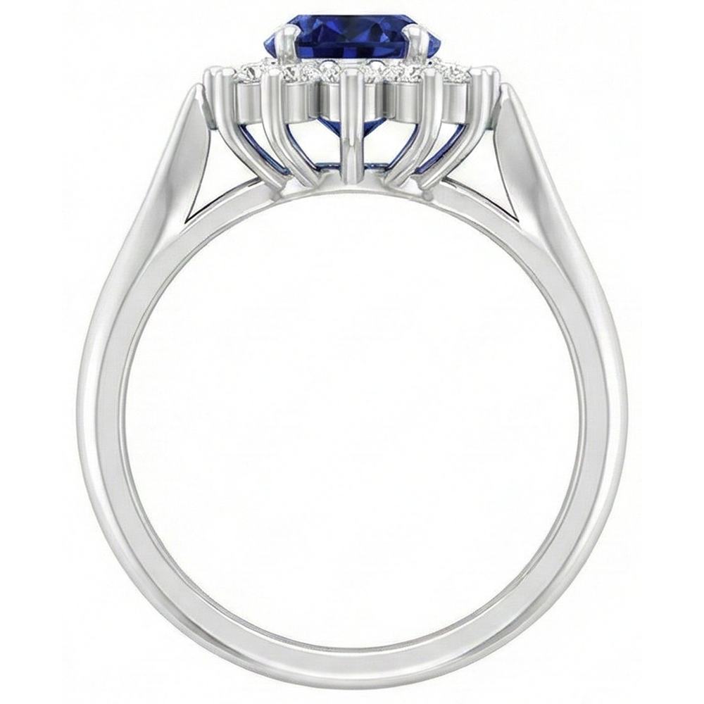 3.75 Carats Oval Tanzanite With Round Natural Earth Mined Diamond ( Not Lab Grown ) s Ring White Gold 14K