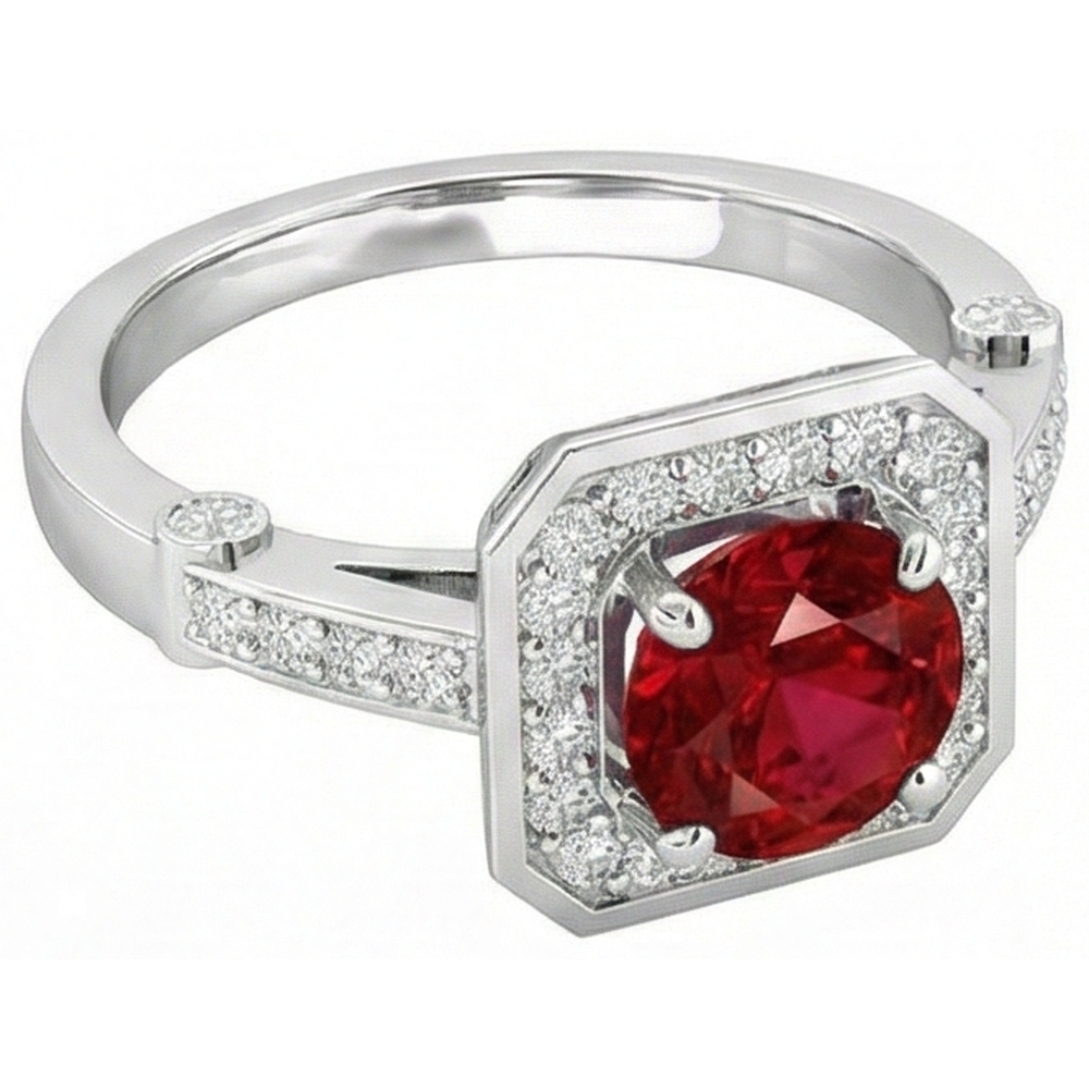 natural round ruby 3.75ct ring close up detail