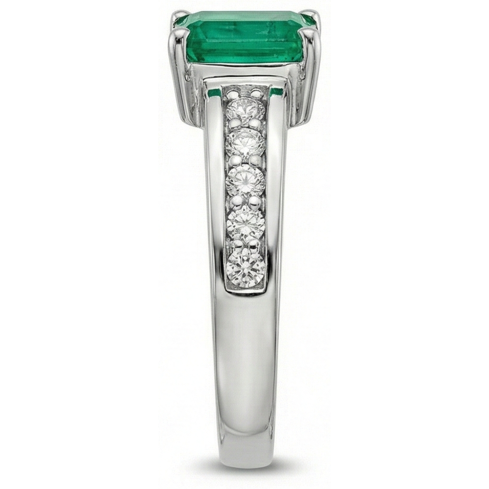 3.75 Ct Green Emerald And Natural Earth Mined Diamond ( Not Lab Grown )  Ring Solitaire With Accents