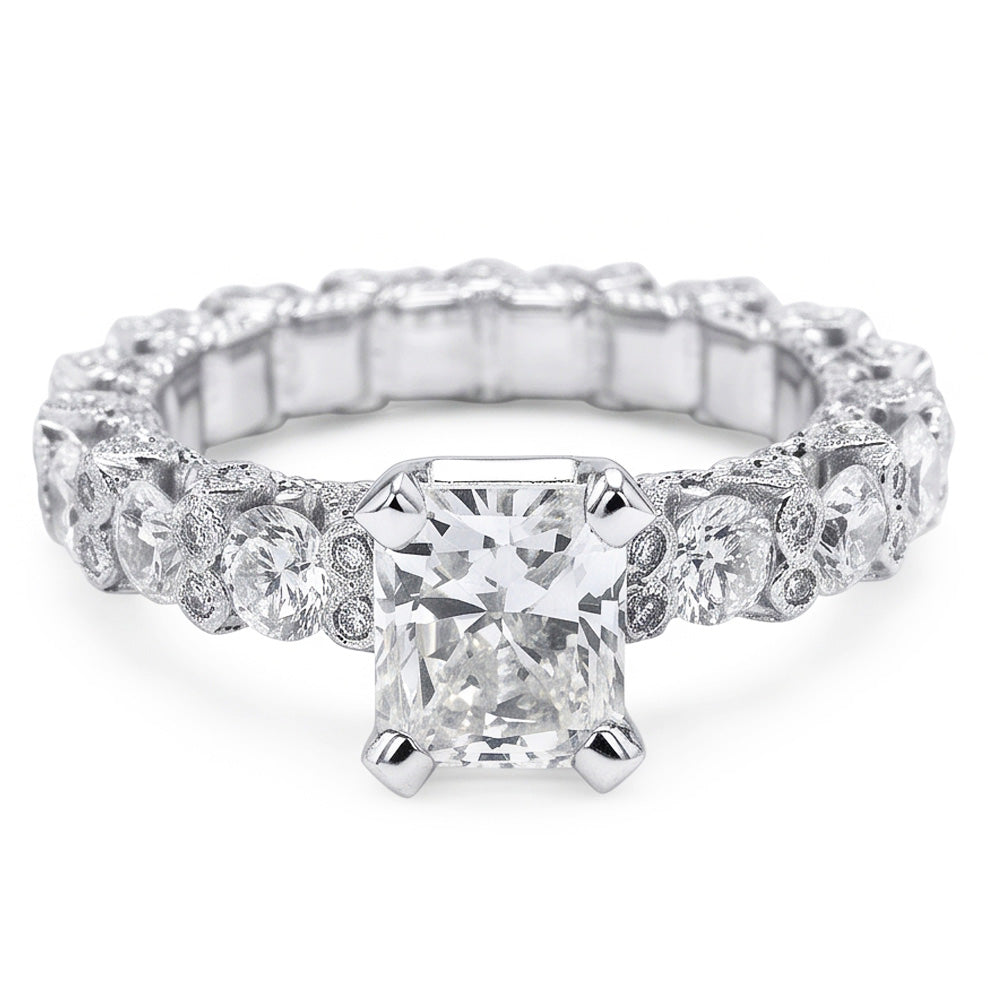 3.75 Ct Radiant & Round Genuine Natural Earth Mined Diamond ( Not Lab Grown )s Ring Wedding Anniversary