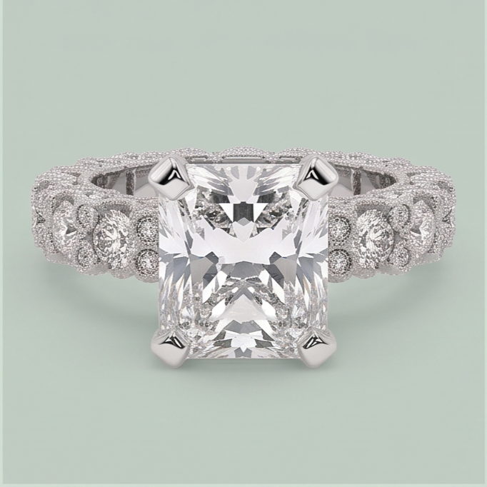 3.75 Ct Radiant & Round Genuine Natural Earth Mined Diamond ( Not Lab Grown )s Ring Wedding Anniversary