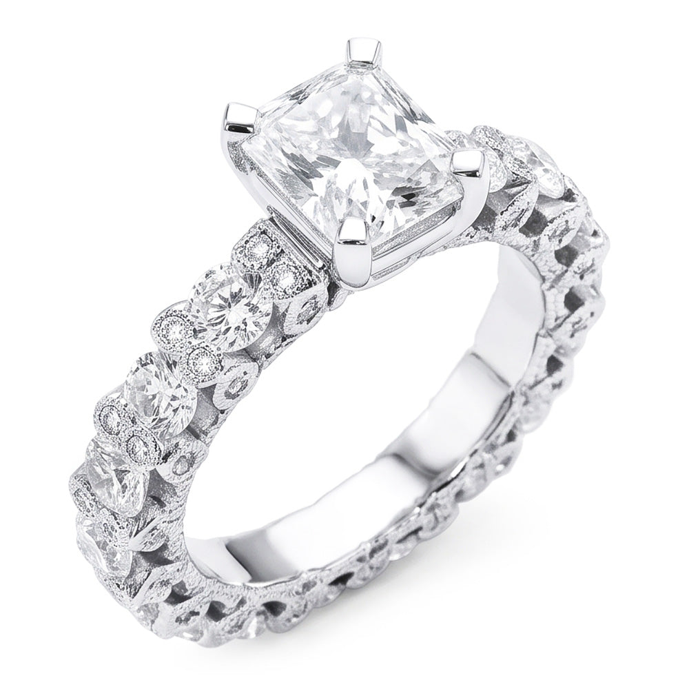 3.75 Ct Radiant & Round Genuine Natural Earth Mined Diamond ( Not Lab Grown )s Ring Wedding Anniversary