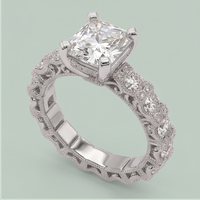 3.75 Ct Radiant & Round Genuine Natural Earth Mined Diamond ( Not Lab Grown )s Ring Wedding Anniversary