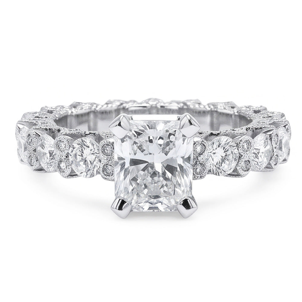 3.75 Ct Radiant & Round Genuine Natural Earth Mined Diamond ( Not Lab Grown )s Ring Wedding Anniversary