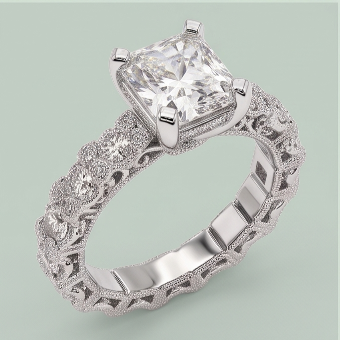3.75 Ct Radiant & Round Genuine Natural Earth Mined Diamond ( Not Lab Grown )s Ring Wedding Anniversary
