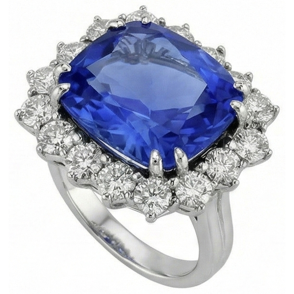 natural round sapphire 3.75ct ring front view