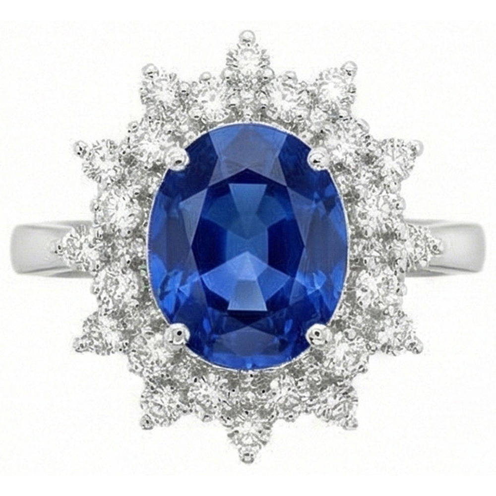 3.75 Ct. Sri Lanka Sapphire Natural Earth Mined Diamond ( Not Lab Grown ) s Ring White Gold 14K