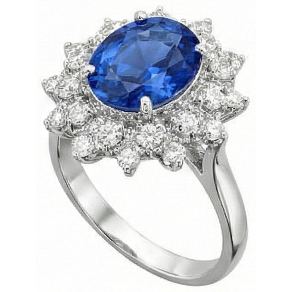 3.75 Ct. Sri Lanka Sapphire Natural Earth Mined Diamond ( Not Lab Grown ) s Ring White Gold 14K