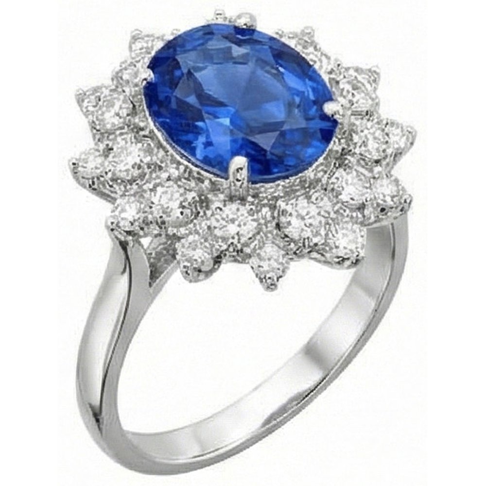 3.75 Ct. Sri Lanka Sapphire Natural Earth Mined Diamond ( Not Lab Grown ) s Ring White Gold 14K