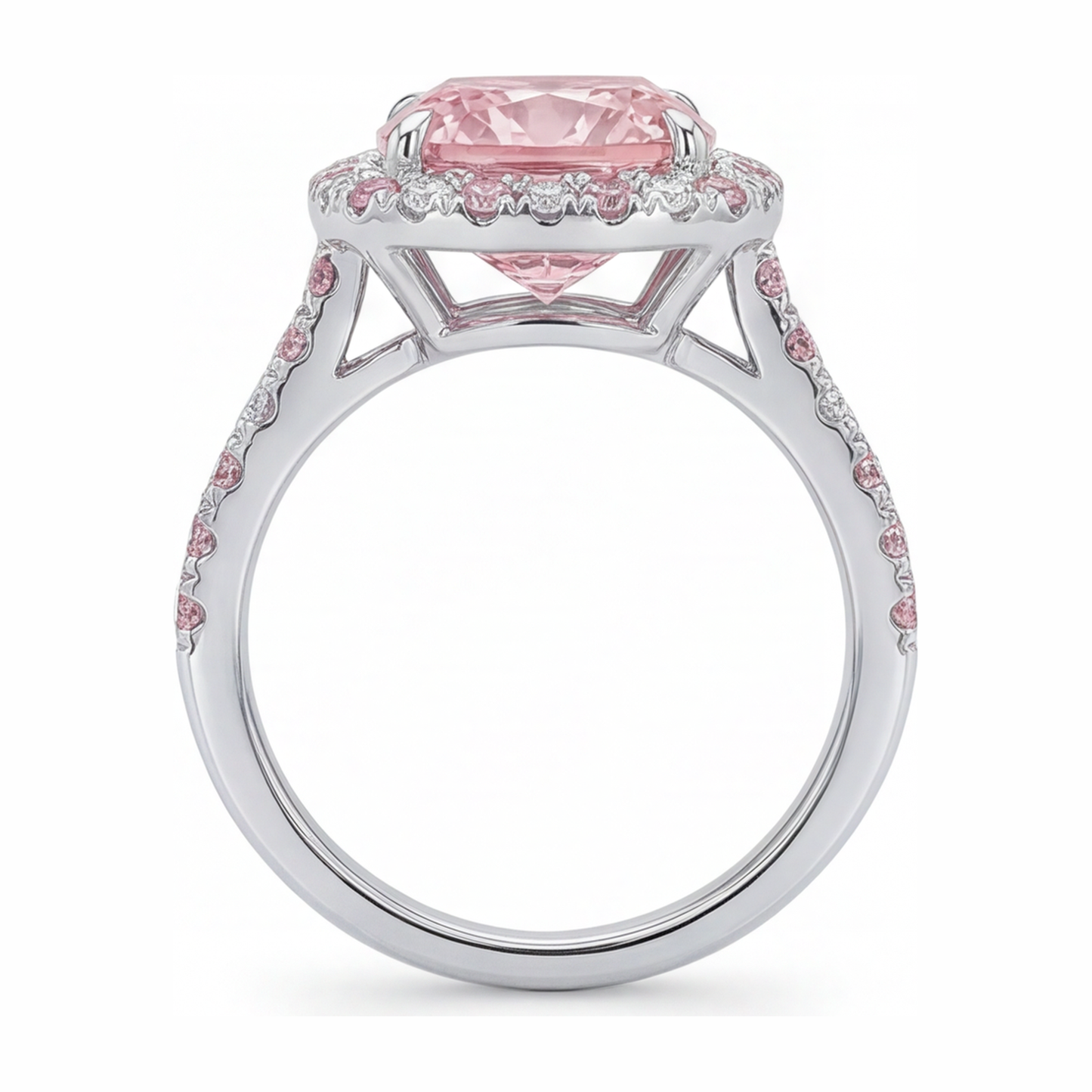 Lab Grown Pink Diamond 3.75 Carat Cushion Halo Ring 14K White Gold