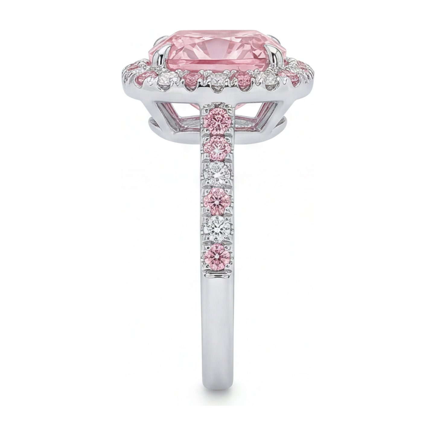 Lab Grown Pink Diamond 3.75 Carat Cushion Halo Ring 14K White Gold