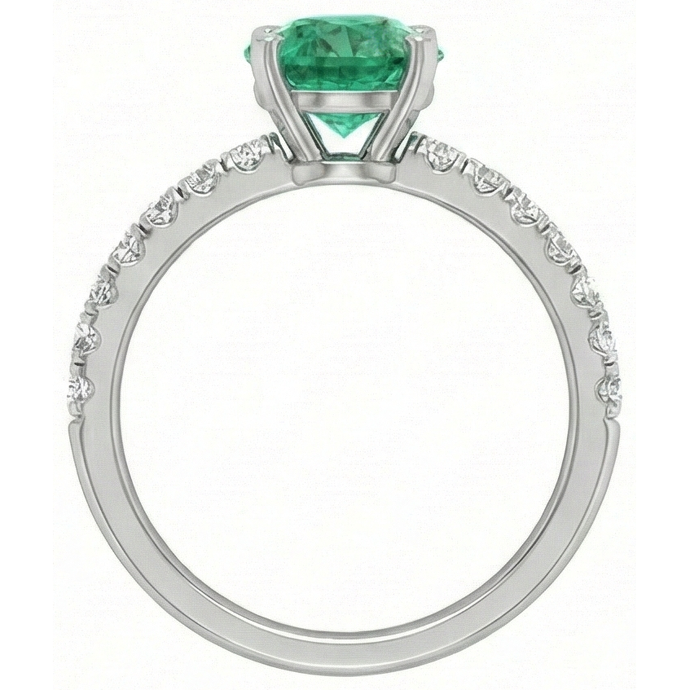 3.80 Carats Green Emerald And Natural Earth Mined Diamond ( Not Lab Grown ) s Ring White Gold 14K