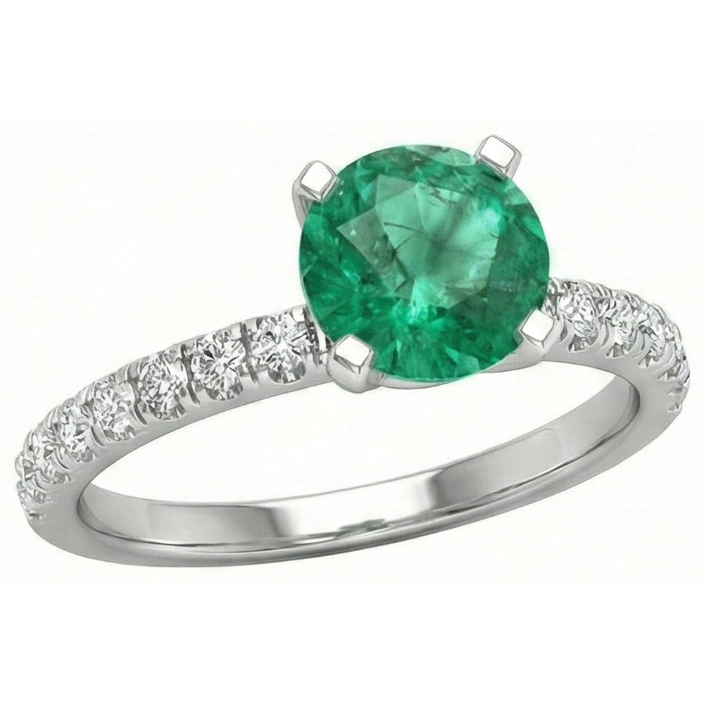 3.80 Carats Green Emerald And Natural Earth Mined Diamond ( Not Lab Grown ) s Ring White Gold 14K