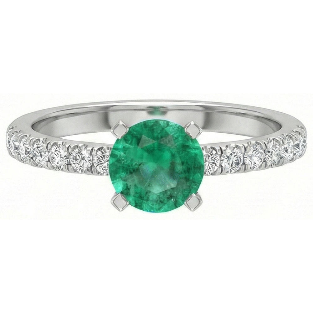 3.80 Carats Green Emerald And Natural Earth Mined Diamond ( Not Lab Grown ) s Ring White Gold 14K