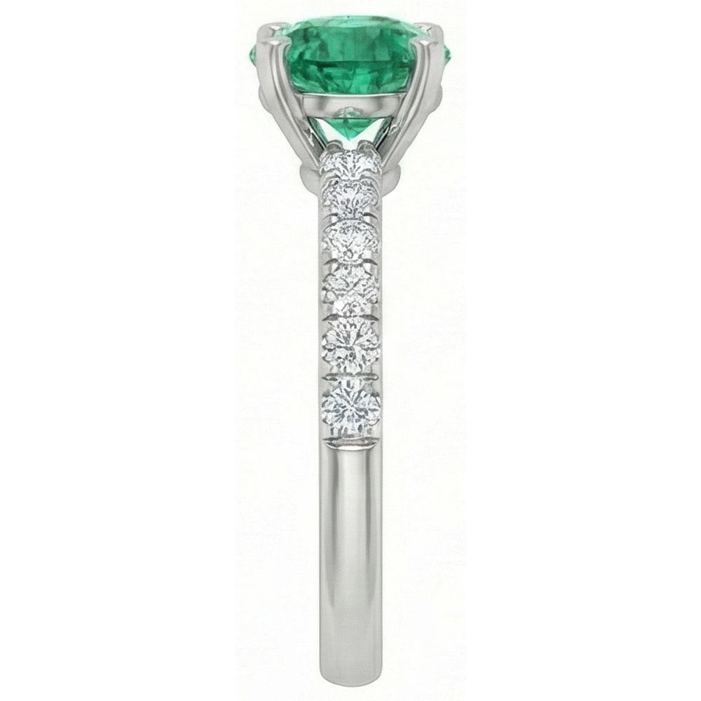3.80 Carats Green Emerald And Natural Earth Mined Diamond ( Not Lab Grown ) s Ring White Gold 14K