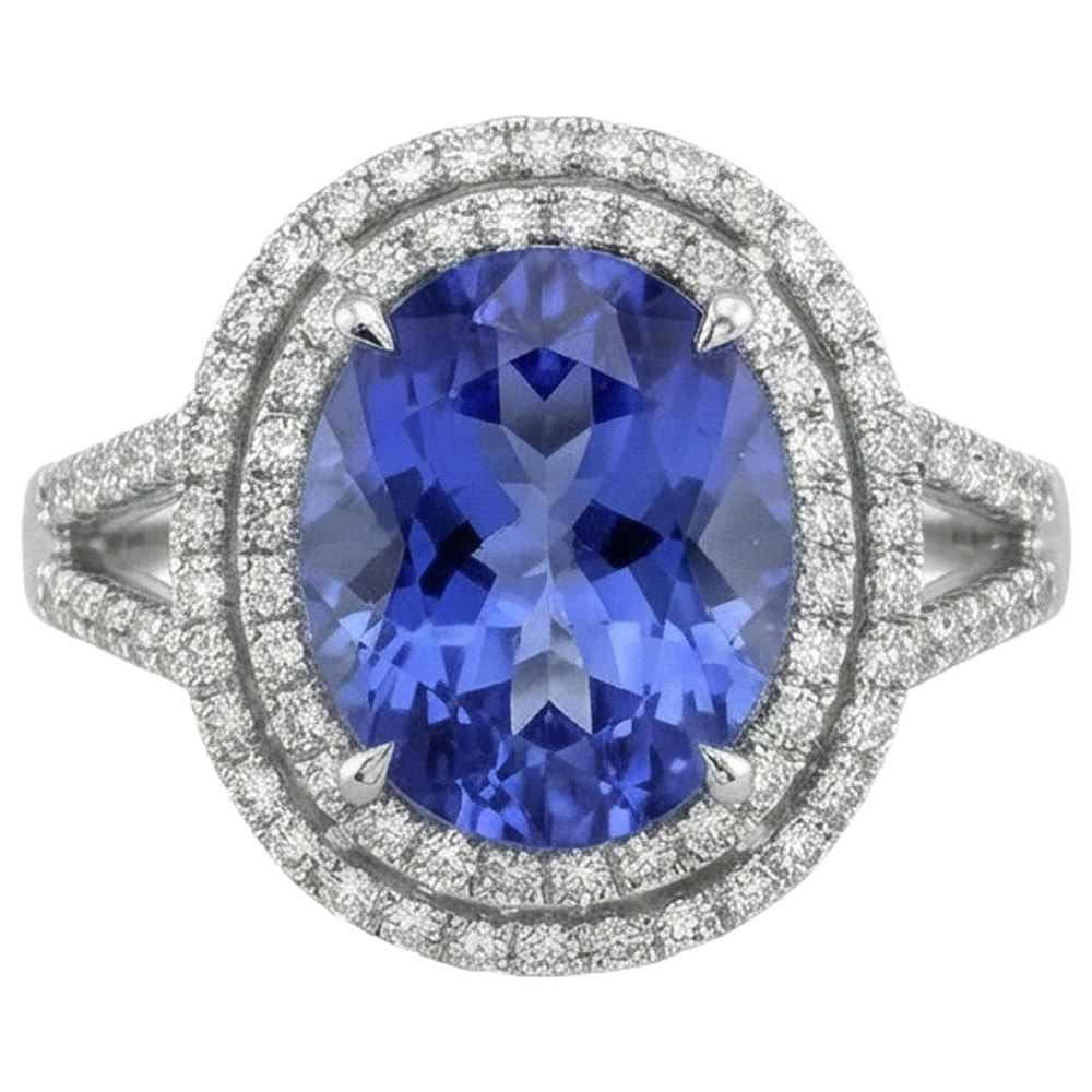 3.80 Ct. Round Cut Tanzanite With Natural Earth Mined Diamond ( Not Lab Grown )s Wedding Ring Gold White