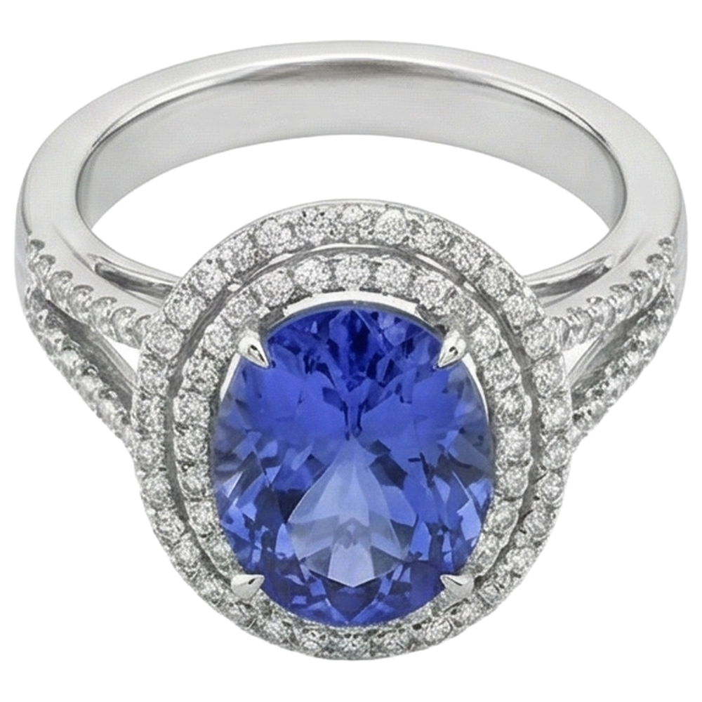 3.80 Ct. Round Cut Tanzanite With Natural Earth Mined Diamond ( Not Lab Grown )s Wedding Ring Gold White