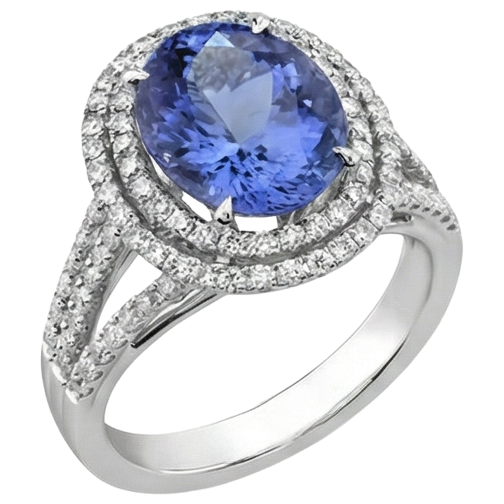 3.80 Ct. Round Cut Tanzanite With Natural Earth Mined Diamond ( Not Lab Grown )s Wedding Ring Gold White