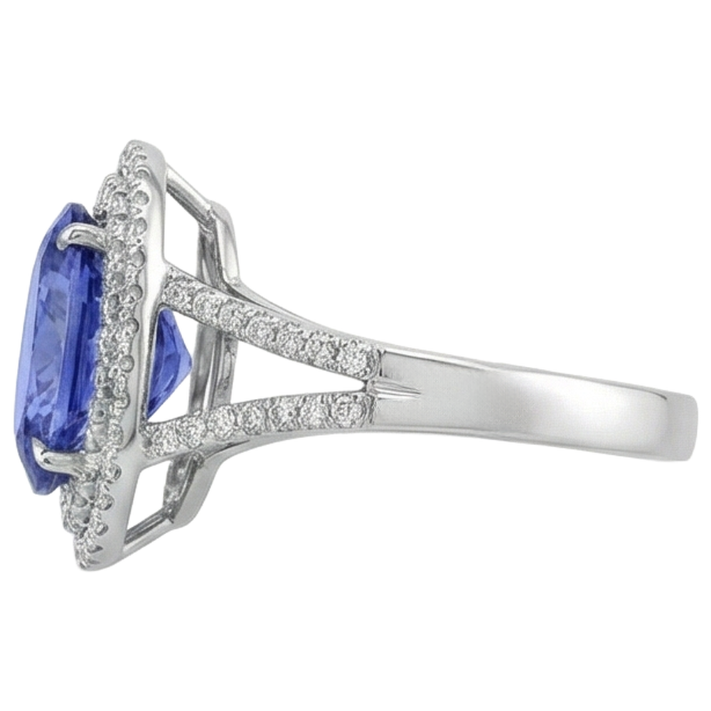 3.80 Ct. Round Cut Tanzanite With Natural Earth Mined Diamond ( Not Lab Grown )s Wedding Ring Gold White