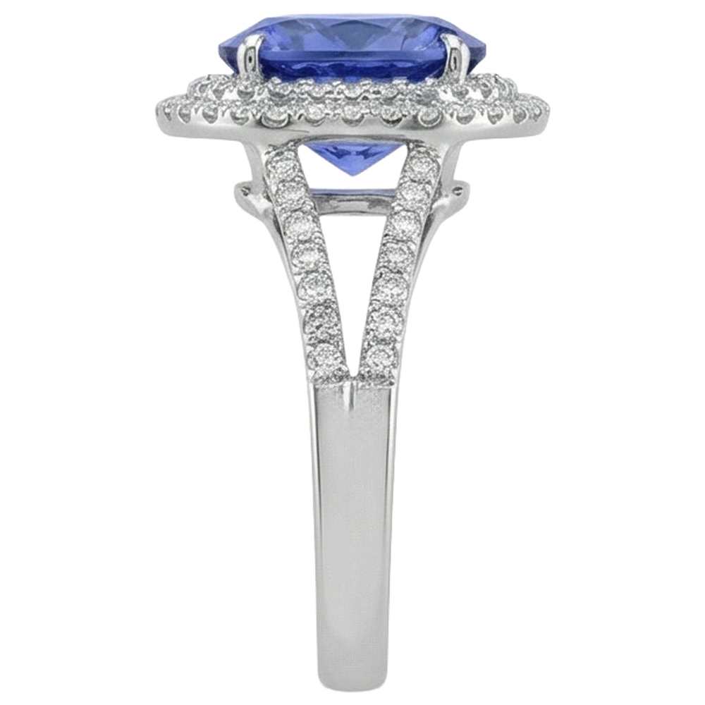 3.80 Ct. Round Cut Tanzanite With Natural Earth Mined Diamond ( Not Lab Grown )s Wedding Ring Gold White