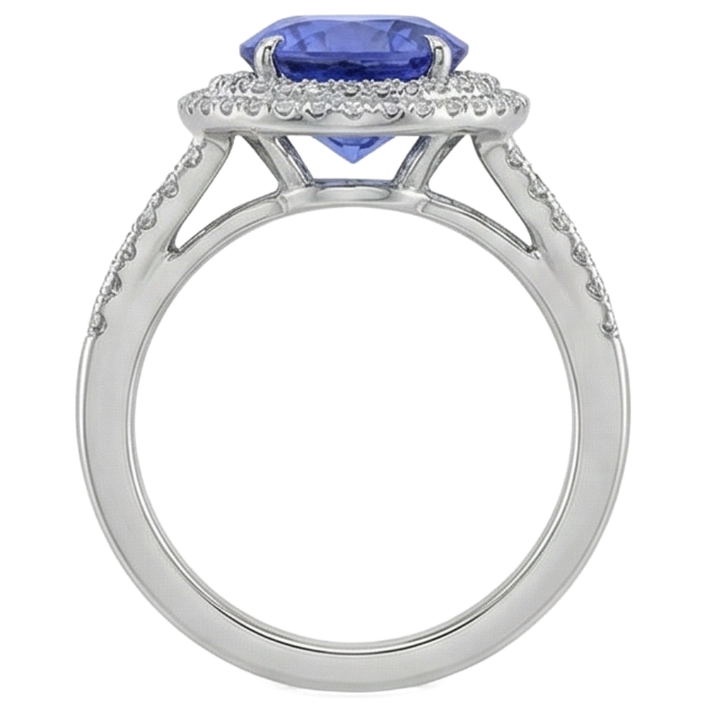 3.80 Ct. Round Cut Tanzanite With Natural Earth Mined Diamond ( Not Lab Grown )s Wedding Ring Gold White