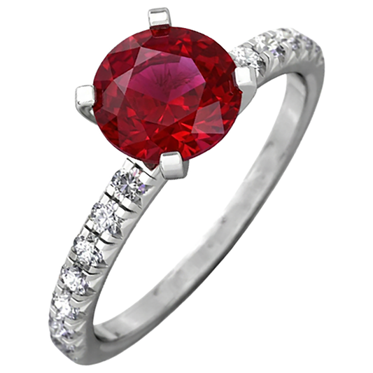 3.90 Carats Ruby And Natural Earth Mined Diamond ( Not Lab Grown ) s Ring White Gold 14K Prong Set