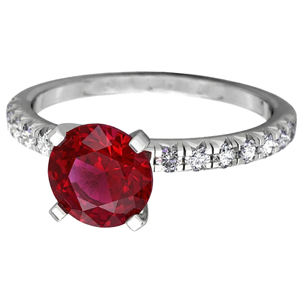 3.90 Carats Ruby And Natural Earth Mined Diamond ( Not Lab Grown ) s Ring White Gold 14K Prong Set