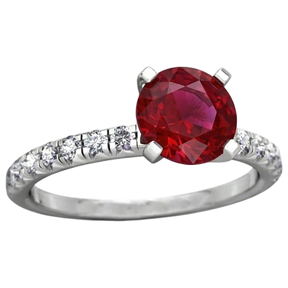 3.90 Carats Ruby And Natural Earth Mined Diamond ( Not Lab Grown ) s Ring White Gold 14K Prong Set