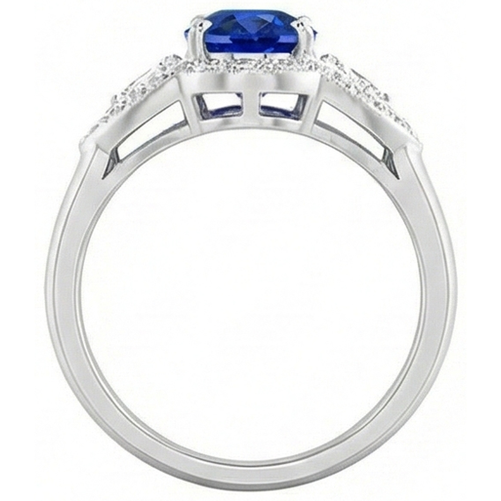 3.90 Ct Prong Set Sri Lankan Sapphire And Natural Earth Mined Diamond ( Not Lab Grown ) Ring White Gold 14K