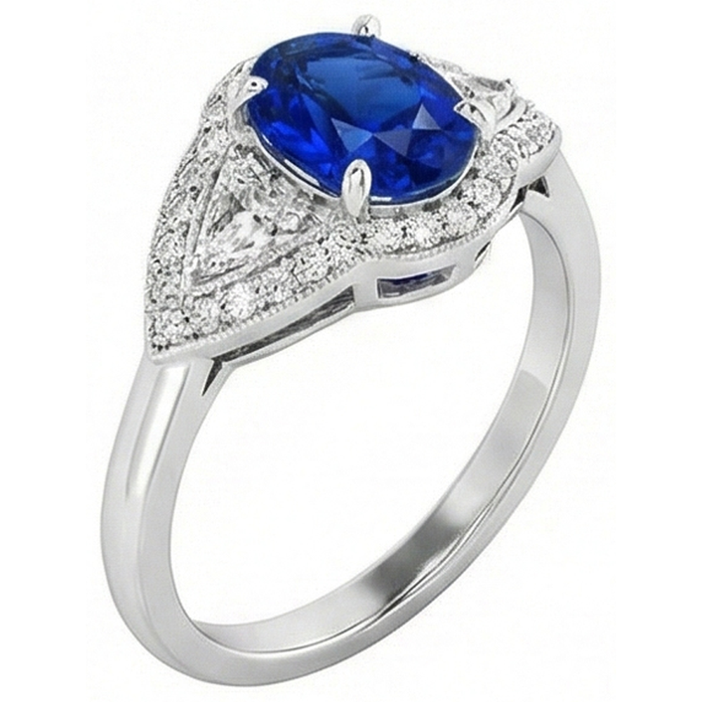 3.90 Ct Prong Set Sri Lankan Sapphire And Natural Earth Mined Diamond ( Not Lab Grown ) Ring White Gold 14K