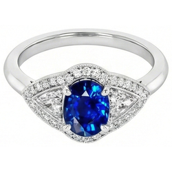 3.90 Ct Prong Set Sri Lankan Sapphire And Natural Earth Mined Diamond ( Not Lab Grown ) Ring White Gold 14K