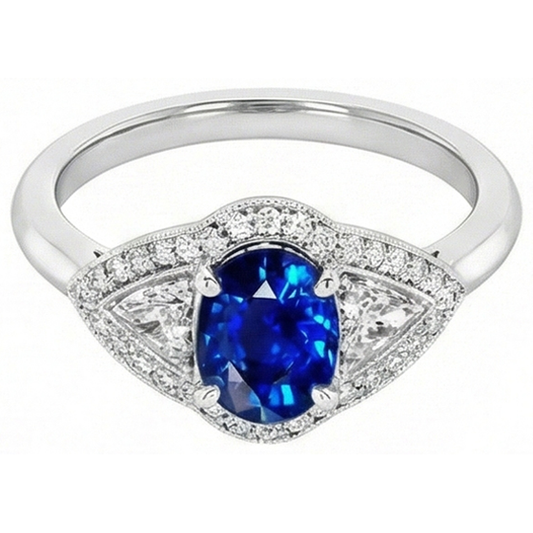 3.90 Ct Prong Set Sri Lankan Sapphire And Natural Earth Mined Diamond ( Not Lab Grown ) Ring White Gold 14K