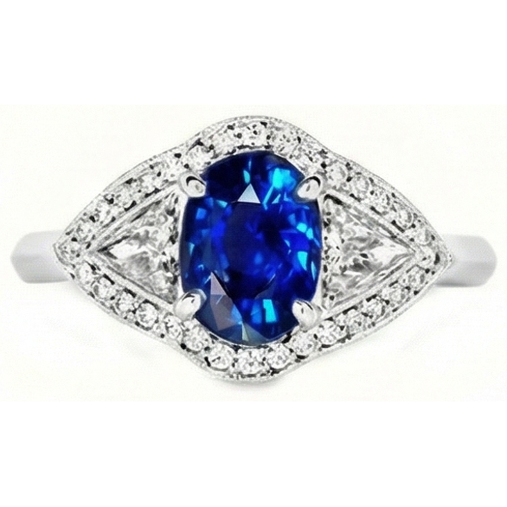3.90 Ct Prong Set Sri Lankan Sapphire And Natural Earth Mined Diamond ( Not Lab Grown ) Ring White Gold 14K