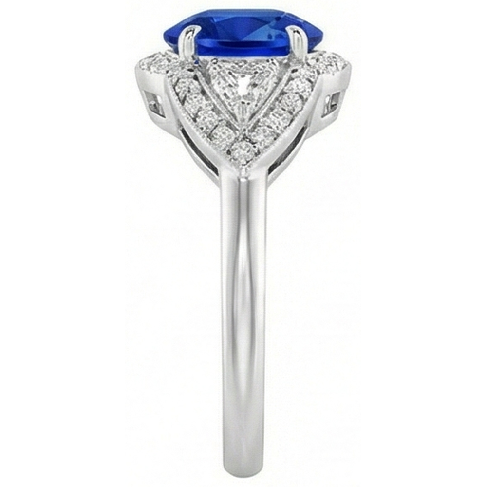 3.90 Ct Prong Set Sri Lankan Sapphire And Natural Earth Mined Diamond ( Not Lab Grown ) Ring White Gold 14K