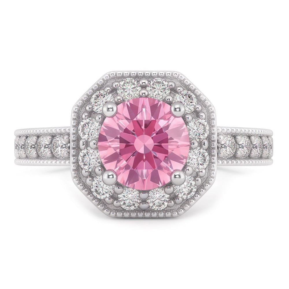 3.91 Carats Anniversary Pink Sapphire Halo Natural Earth Mined Diamond ( Not Lab Grown ) Gemstone Ring