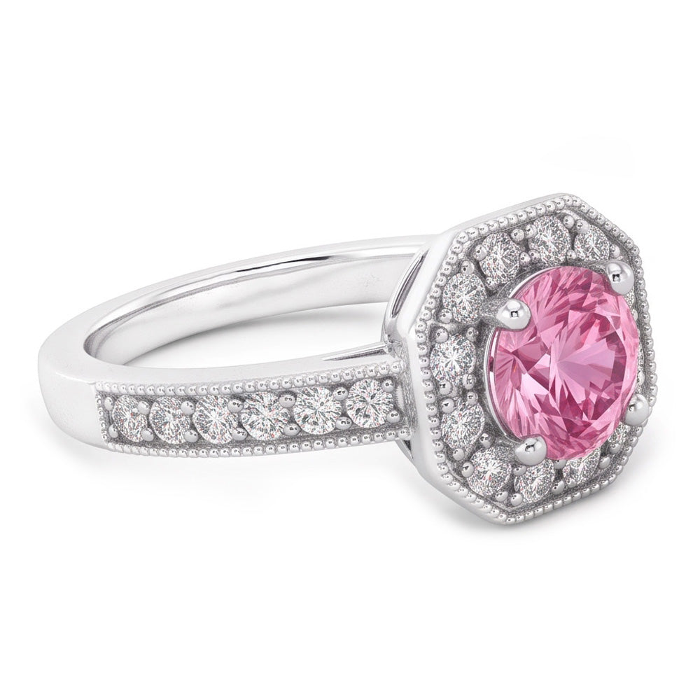 3.91 Carats Anniversary Pink Sapphire Halo Natural Earth Mined Diamond ( Not Lab Grown ) Gemstone Ring
