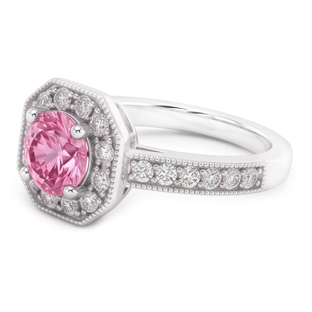 3.91 Carats Anniversary Pink Sapphire Halo Natural Earth Mined Diamond ( Not Lab Grown ) Gemstone Ring