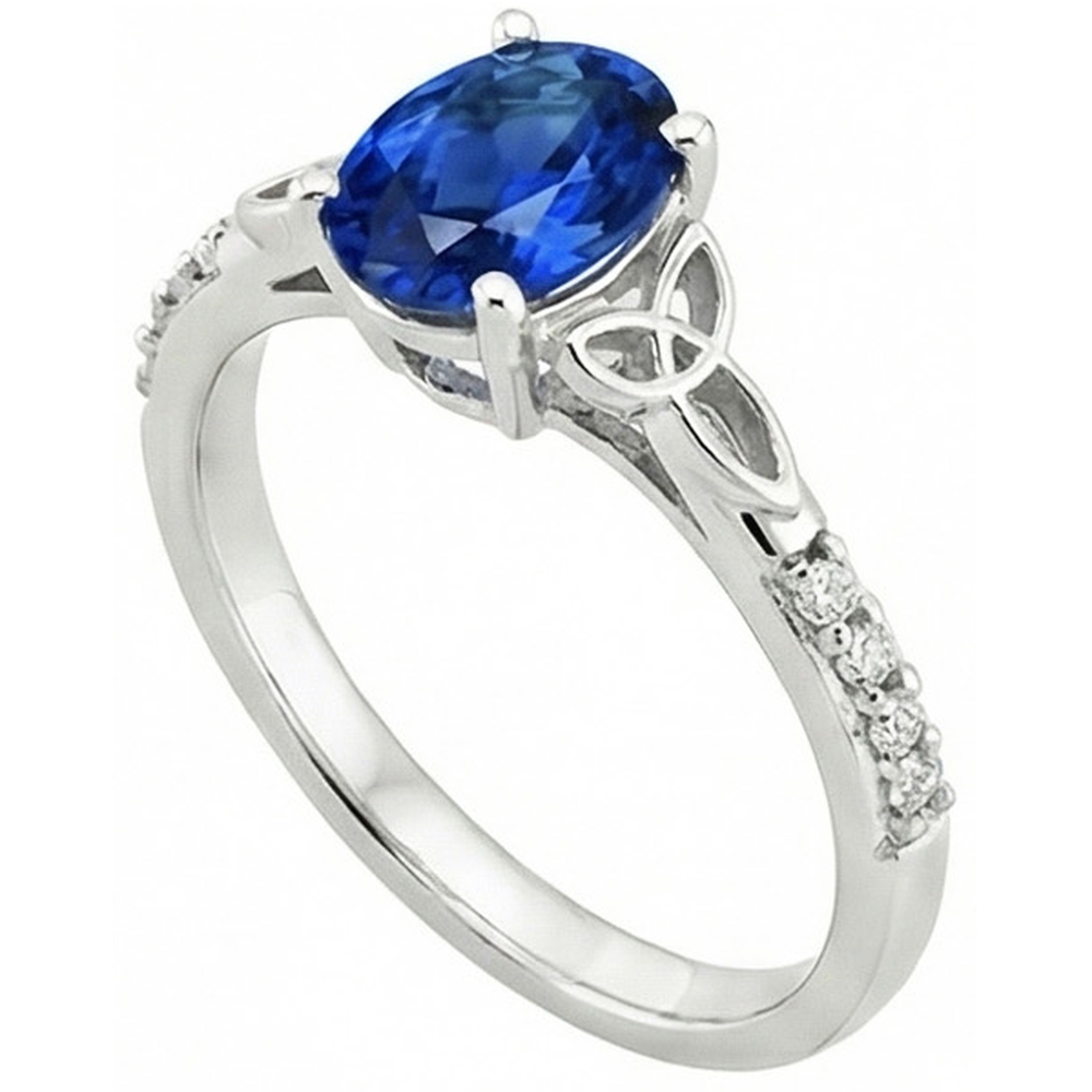 3 Carats Ceylon Sapphire And Natural Earth Mined Diamond ( Not Lab Grown ) s Ring White Gold 14K