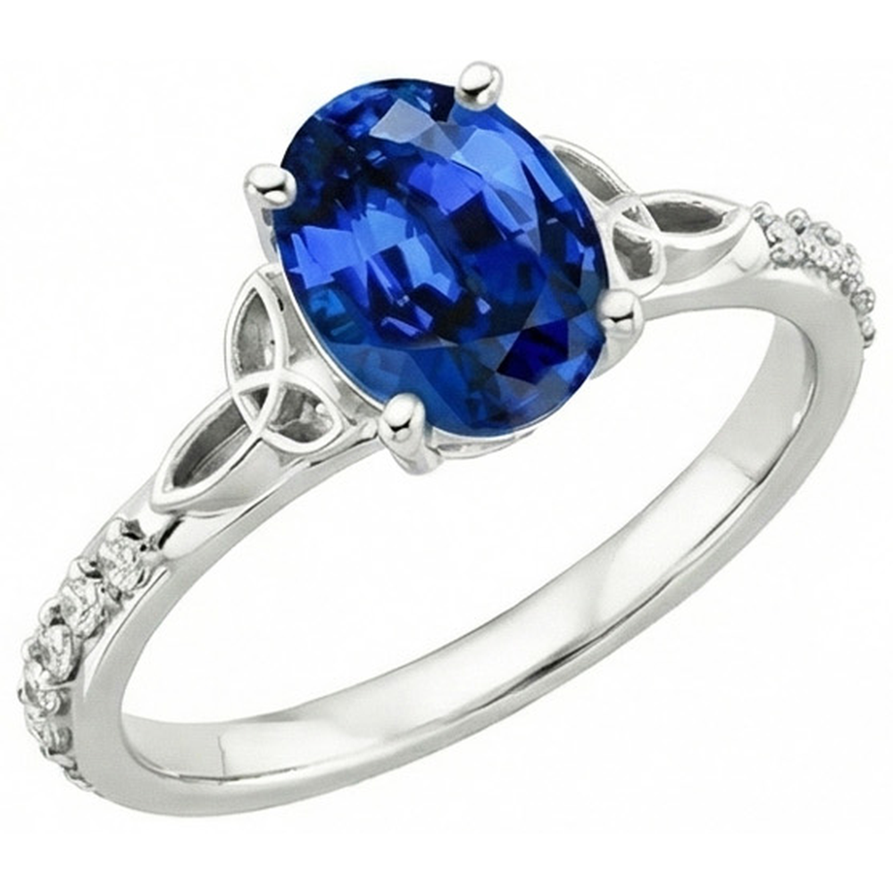 3 Carats Ceylon Sapphire And Natural Earth Mined Diamond ( Not Lab Grown ) s Ring White Gold 14K