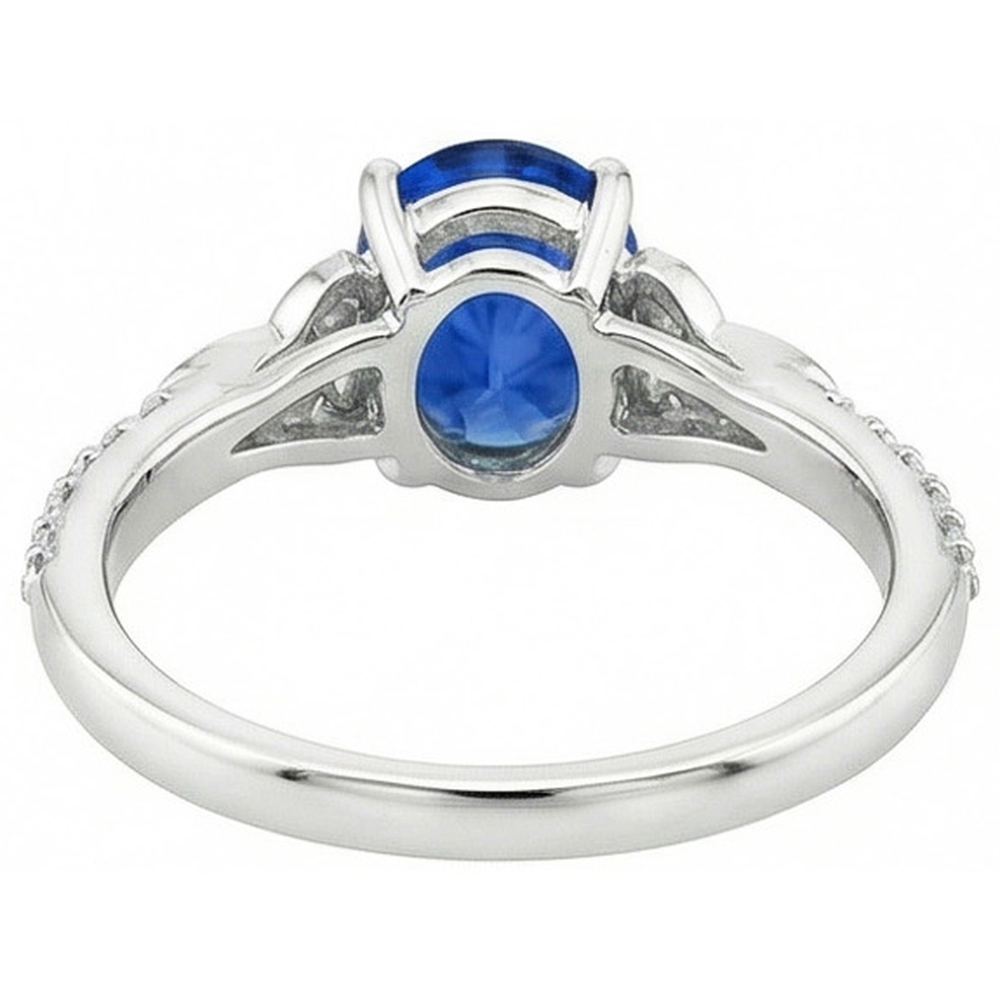 3 Carats Ceylon Sapphire And Natural Earth Mined Diamond ( Not Lab Grown ) s Ring White Gold 14K