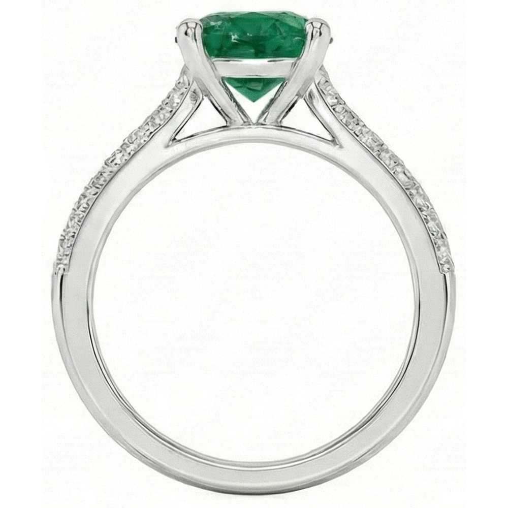3 Carats Gemstone Round Green Emerald & Natural Earth Mined Diamond ( Not Lab Grown )s Ring White Gold