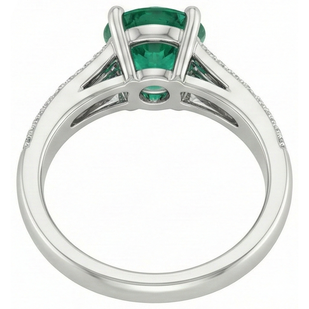 3 Carats Gemstone Round Green Emerald & Natural Earth Mined Diamond ( Not Lab Grown )s Ring White Gold
