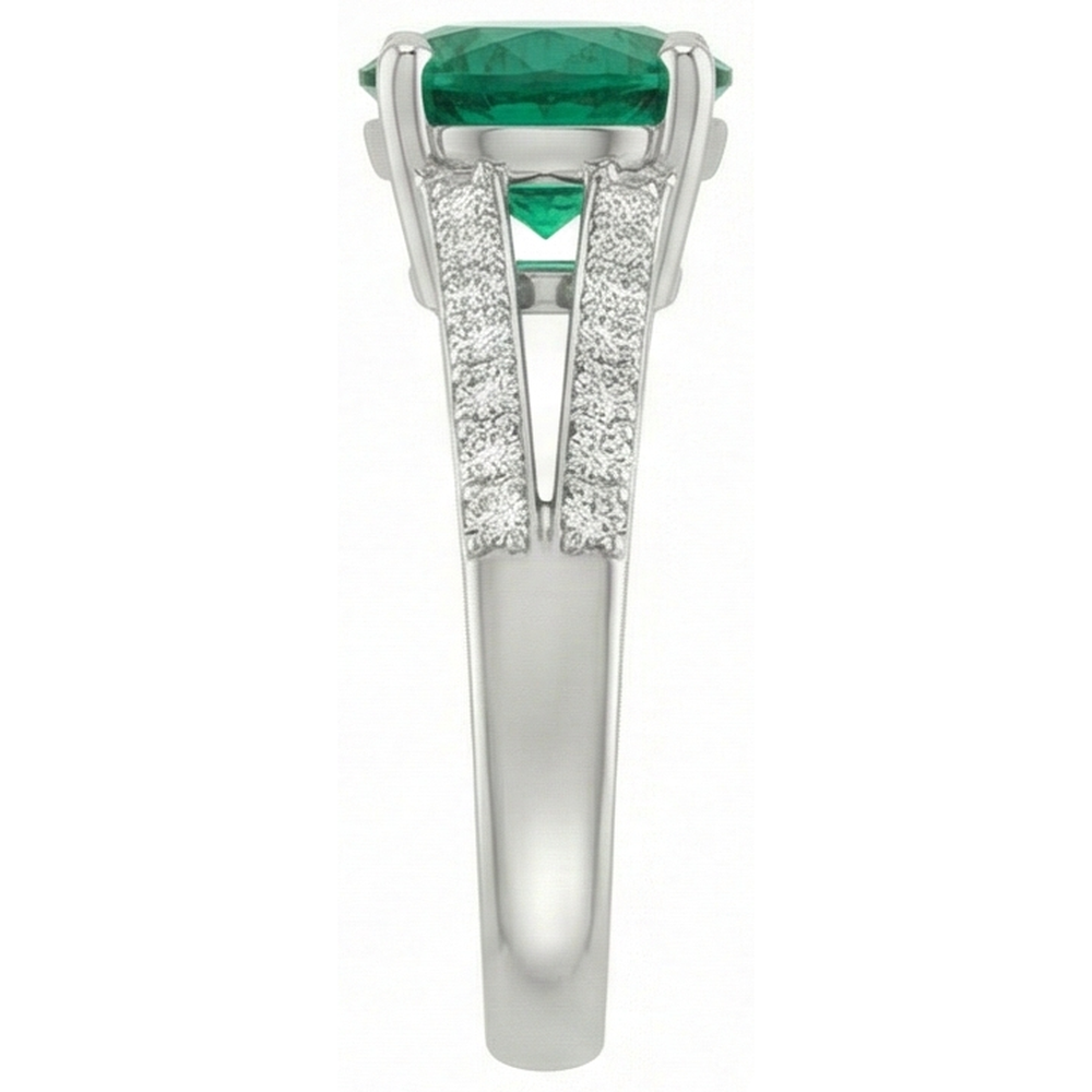 3 Carats Gemstone Round Green Emerald & Natural Earth Mined Diamond ( Not Lab Grown )s Ring White Gold