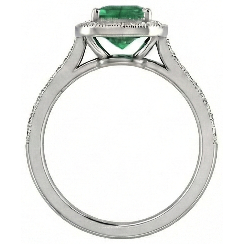 3 Carats Green Emerald With Natural Earth Mined Diamond ( Not Lab Grown )s Wedding Ring Gold White 14K
