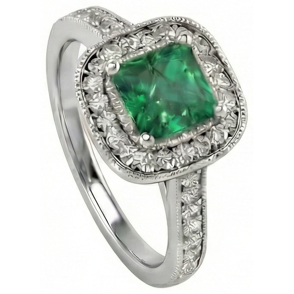 3 Carats Green Emerald With Natural Earth Mined Diamond ( Not Lab Grown )s Wedding Ring Gold White 14K