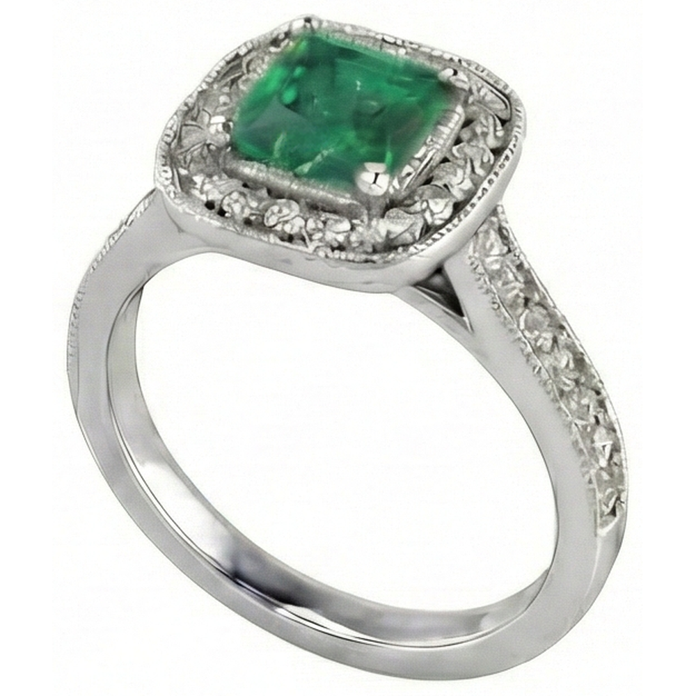 3 Carats Green Emerald With Natural Earth Mined Diamond ( Not Lab Grown )s Wedding Ring Gold White 14K