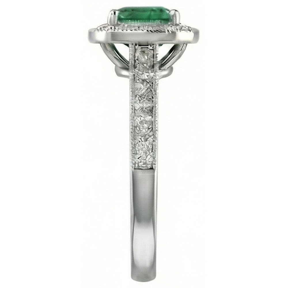 3 Carats Green Emerald With Natural Earth Mined Diamond ( Not Lab Grown )s Wedding Ring Gold White 14K