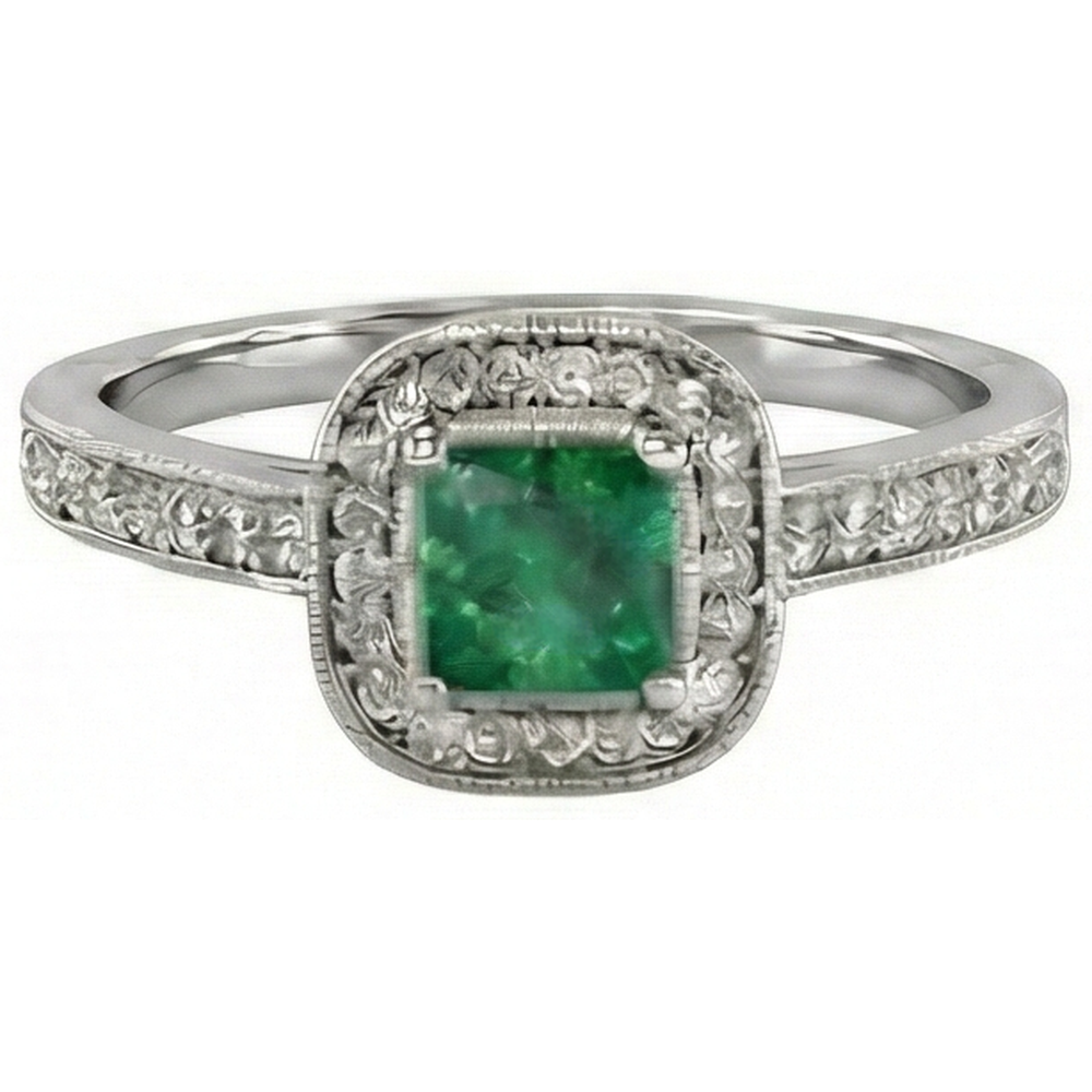 3 Carats Green Emerald With Natural Earth Mined Diamond ( Not Lab Grown )s Wedding Ring Gold White 14K