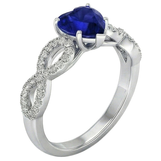 3 Carats Heart Gemstone Blue Sapphire Natural Earth Mined Diamond ( Not Lab Grown ) Ring Infinity Style