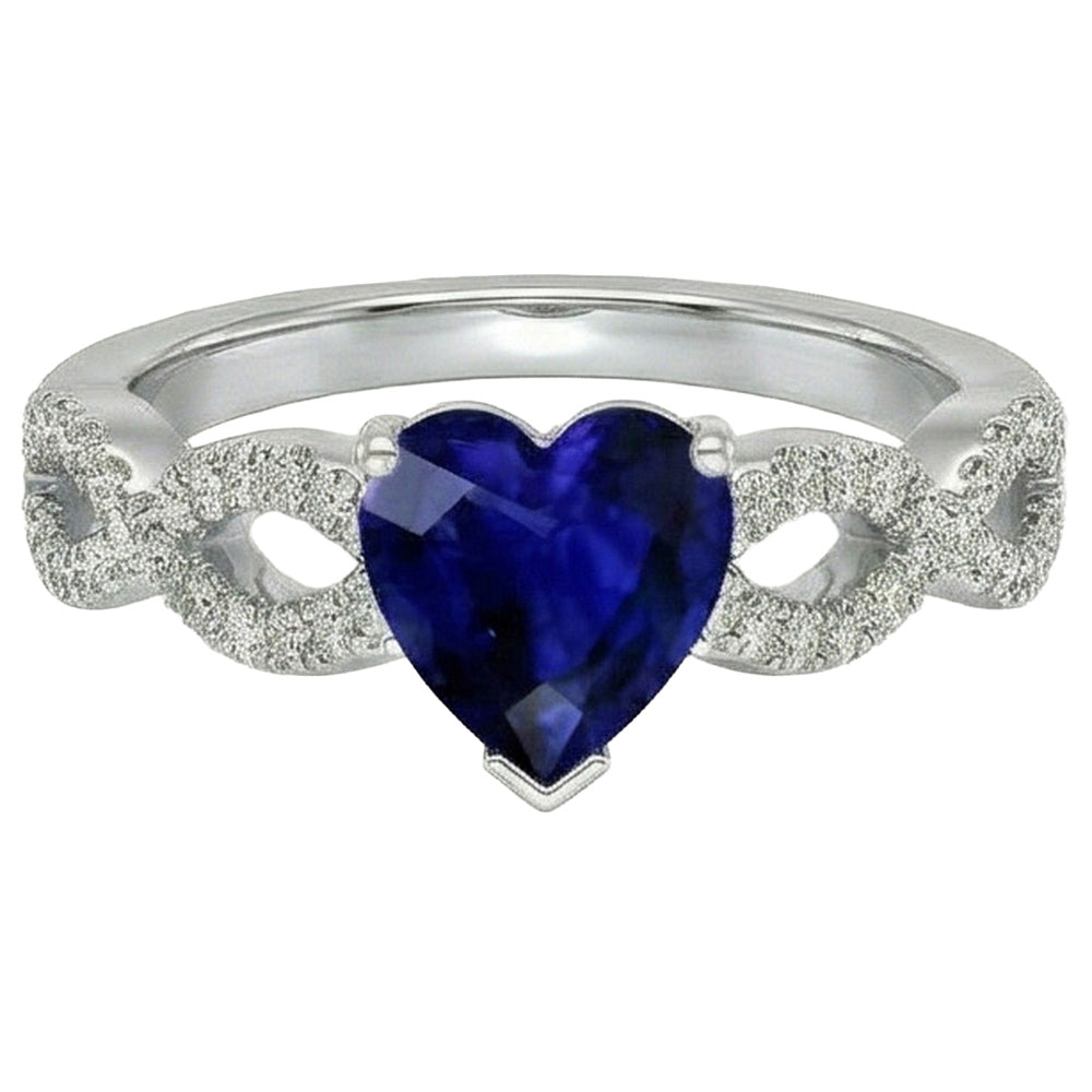 3 Carats Heart Gemstone Blue Sapphire Natural Earth Mined Diamond ( Not Lab Grown ) Ring Infinity Style